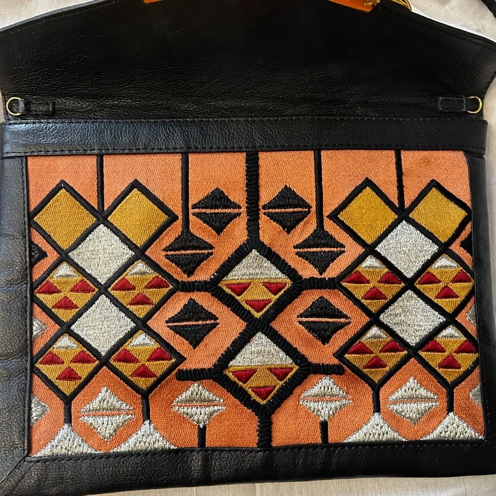 Lizzie Fortunato Leather and Embroidered Clutch with Gold Hardware - Picture 4 of 7